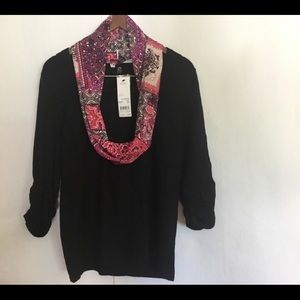 NY Collection 3/4 sleeve length top with scarf accent.